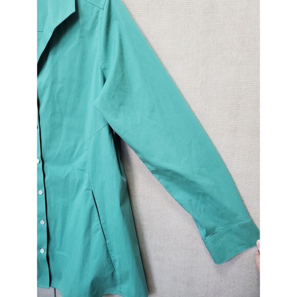Foxcroft Green Cotton Blend Non-Iron Button-Up Tunic with Pockets Size 8 - Picture 2 of 7